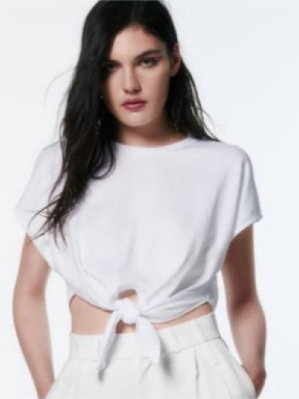 Classic White Tie-Front Crop Top - Women's Summer Tee